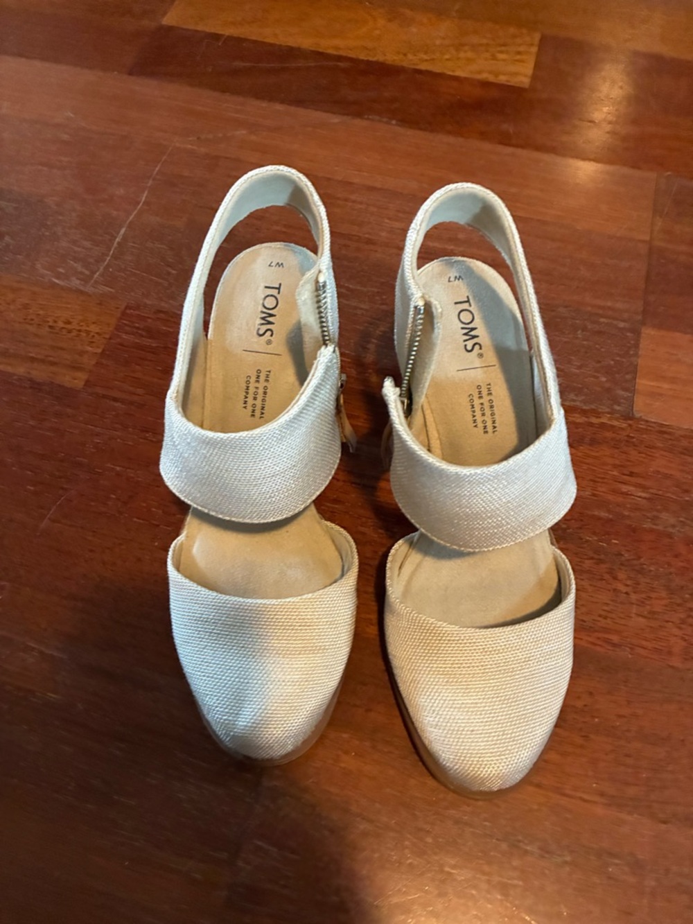 TOMS Women's Neutral Cream Canvas Slingback Block Heels